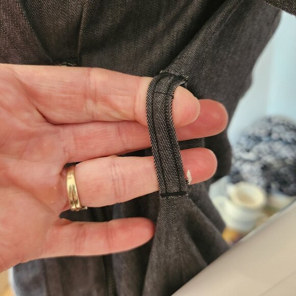 Vintage Black Denim Short Sleeve Zip Up Dress Notched Collar & Zipper Details - Picture 4 of 11